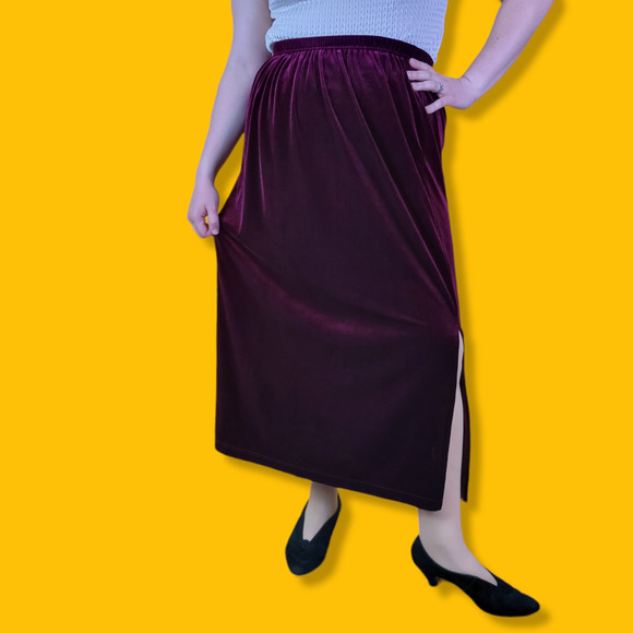 Vintage Dresses & Skirts - Vintage 70s Maroon Velvet Maxi Skirt